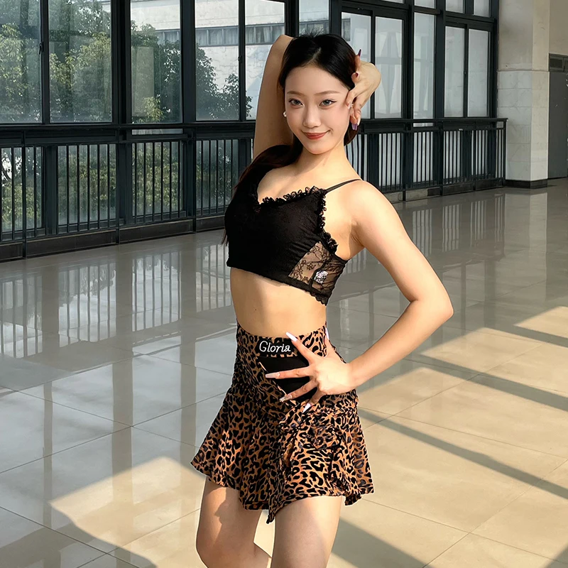 Costumes de danse latine imprimé léopard bleu pour enfants, Patchwork Sexy, Cha Cha Tango, Style classique, 1 ensemble par Lot