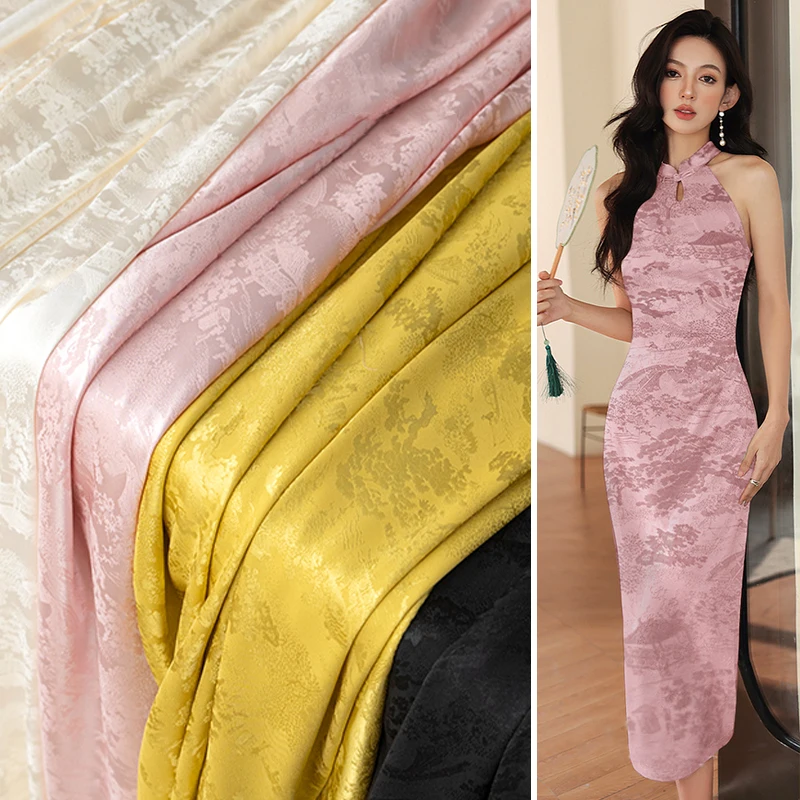 1/2/3M Antique Style Jacquard Imitation Acetic Acid Fabric Brocade Satin Silk Fabric Cheongsam Dress Hanfu Horse-face Skirts