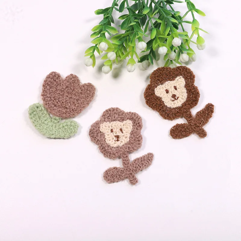 Parche bordado de oso de dibujos animados de lana, 15 piezas, bricolaje, lazo, flor, ropa, horquilla, pegatina, accesorios