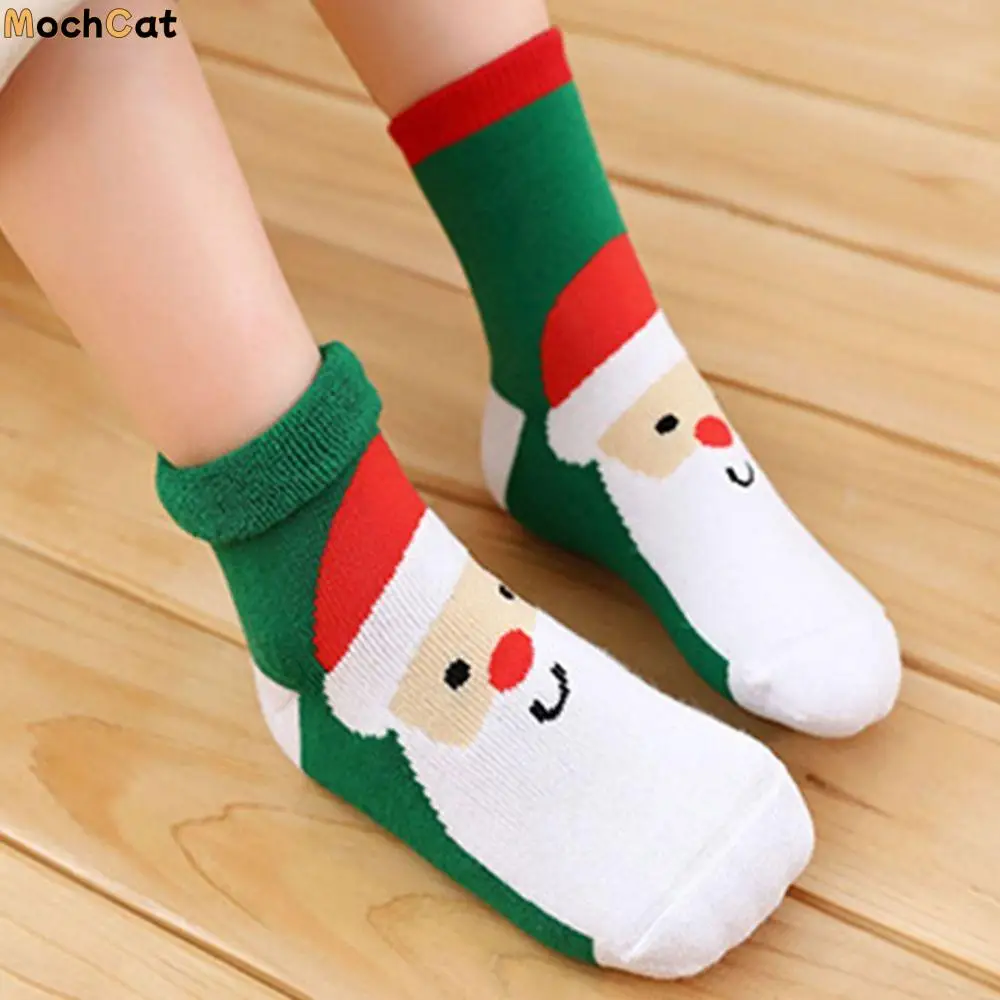 

Cotton Children Christmas Socks Elk Snowman Cartoon Hosiery Cloth Accessories Korean Style Mid-Tube Socks Christmas Gift