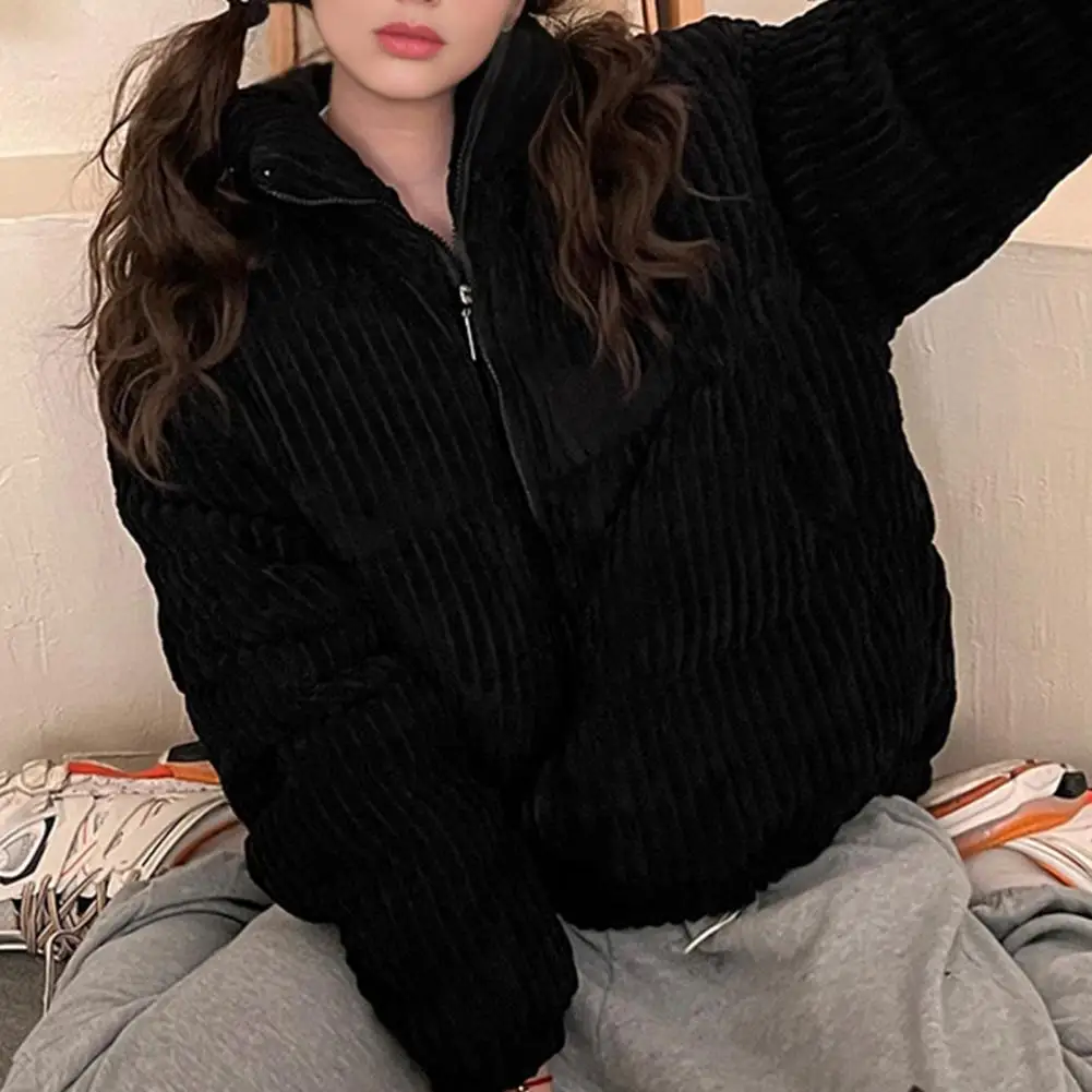 

Уютное зимнее пальто для женщин: вельветовая стеганая куртка-пуховик с длинными рукавами на молнии, утепленная, теплая, с наполнителем