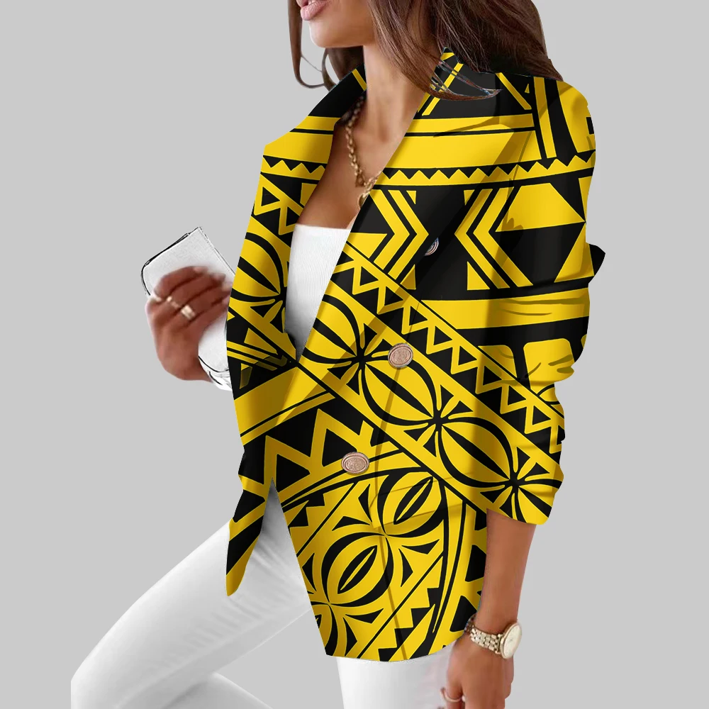 Hawaii Tribal Design Sublimation Print Jackets Personality Long Sleeve Kimono Cardigan Polynesia Retro Style Women\'s Casual Suit