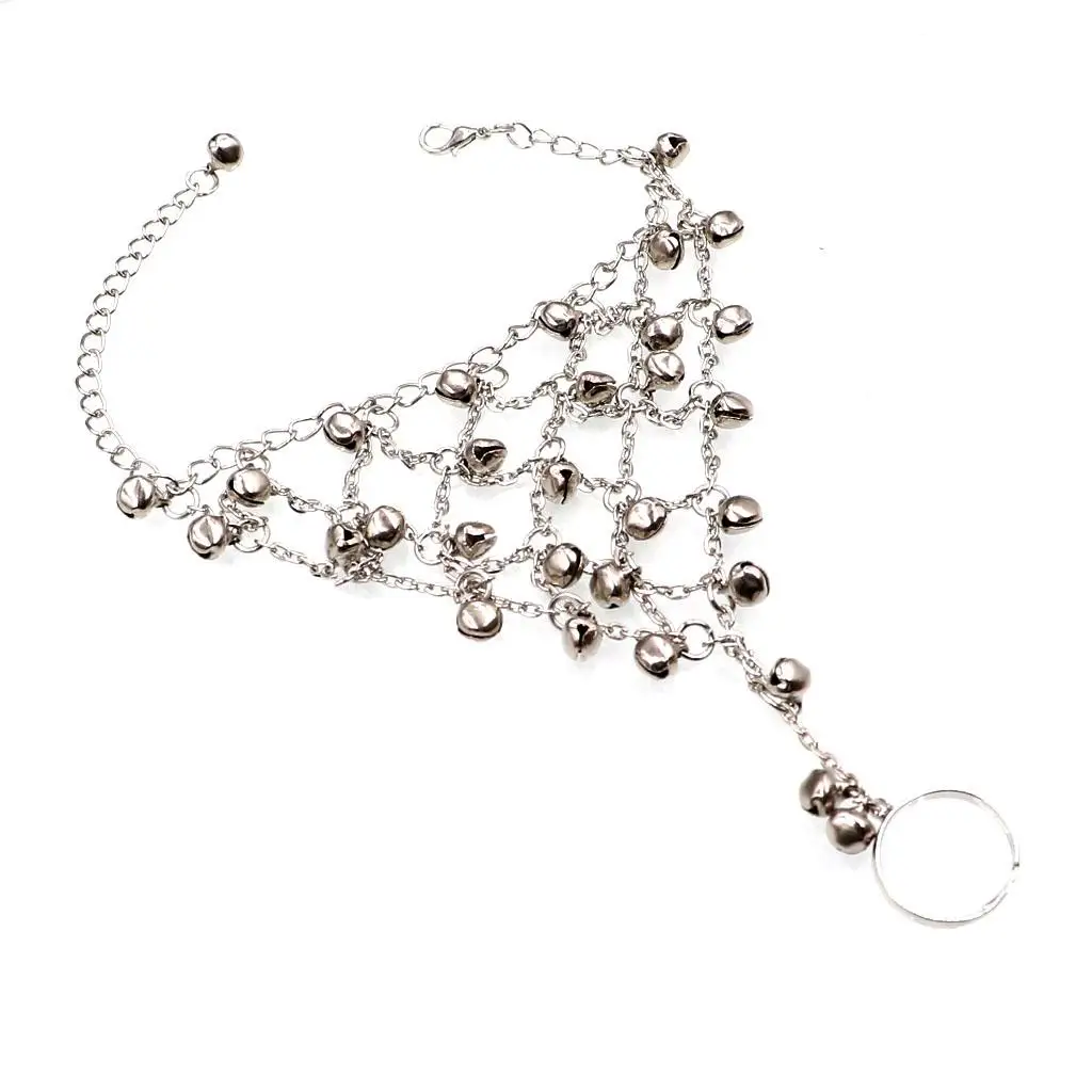 Fashion Women’s Jewelry Finger Ring Bracelet Multi Chain Slave Hand Harness Silver Alloy for Daily Wear