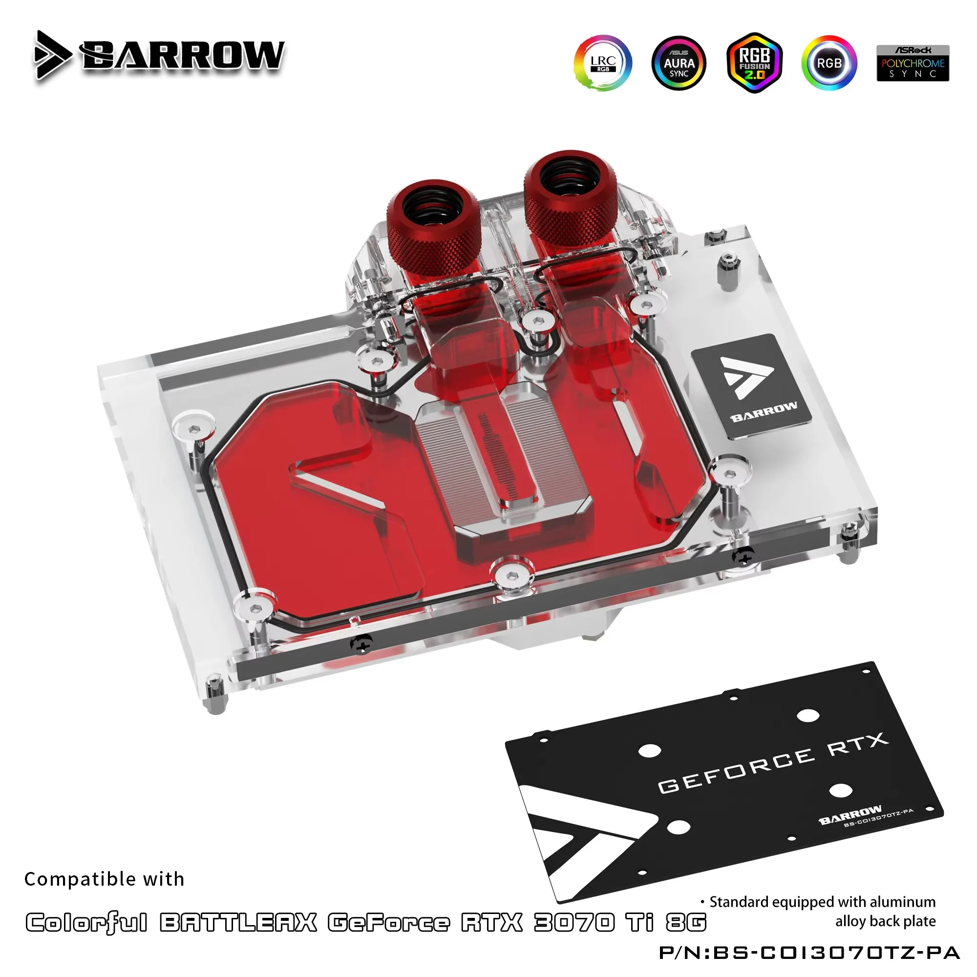 Barrow GPU Water Block , For Colorful Geforce RTX 3070 Ti GPU Card , Full Cover Water Cooler With Backplane BS-COI3070TZ-PA