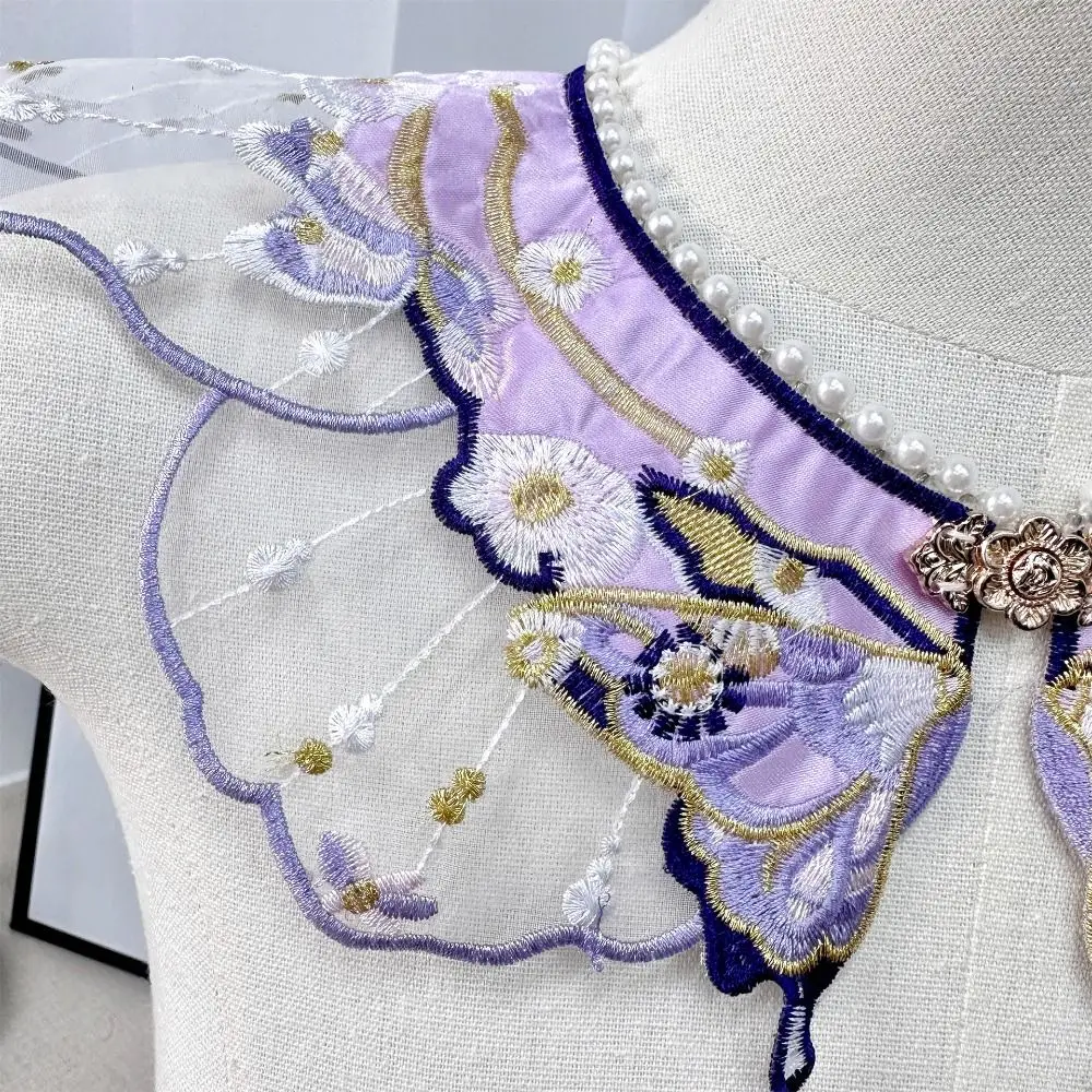 Embroidery Decoration Hanfu Shawl Pearl Traditional False Floral Yunjian Round Neck Butterfly Kids Shirt False Collar