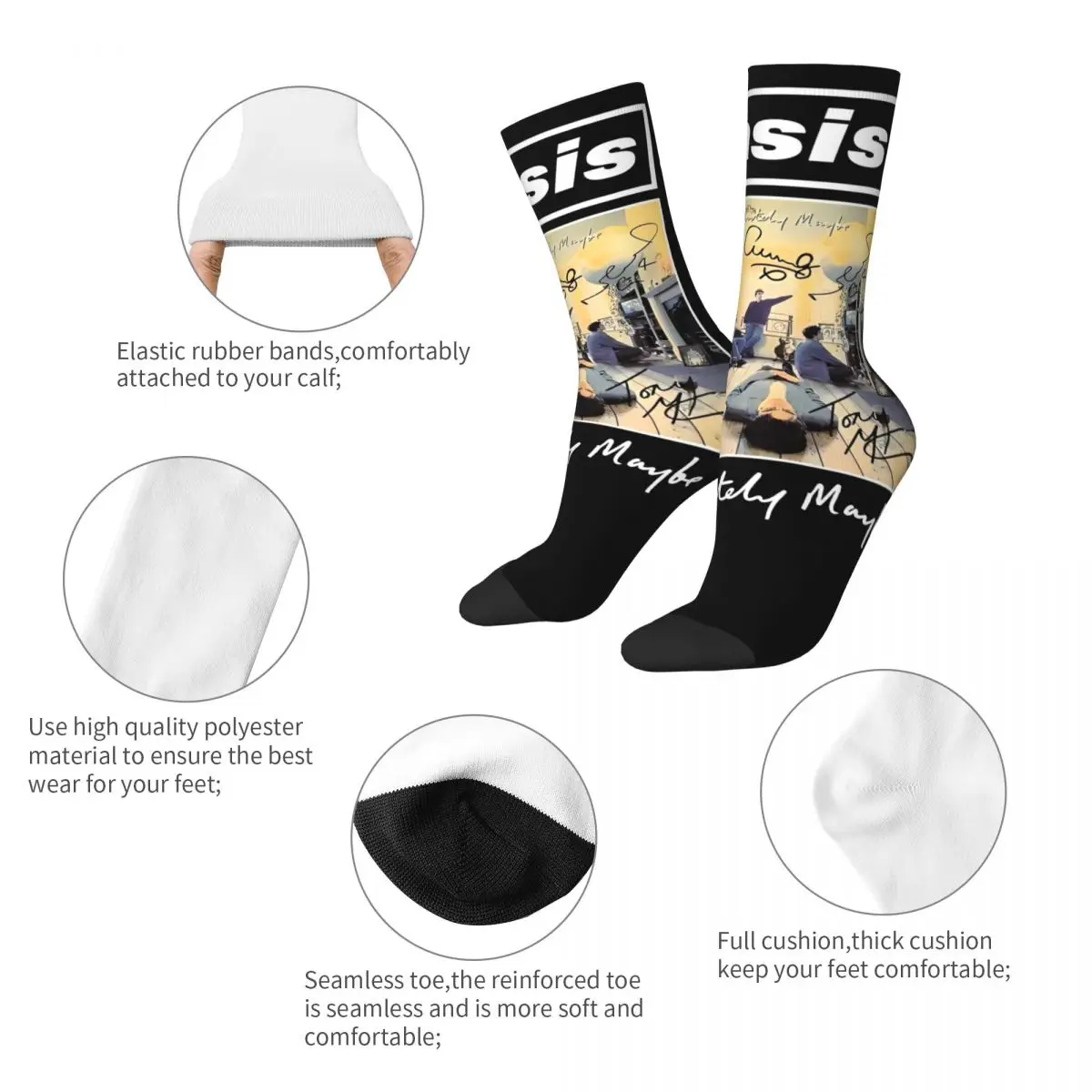 Colorful Sign Rock Band British Albums Soccer Socks O-Oasis Polyester Crew Socks for Women Men Breathable