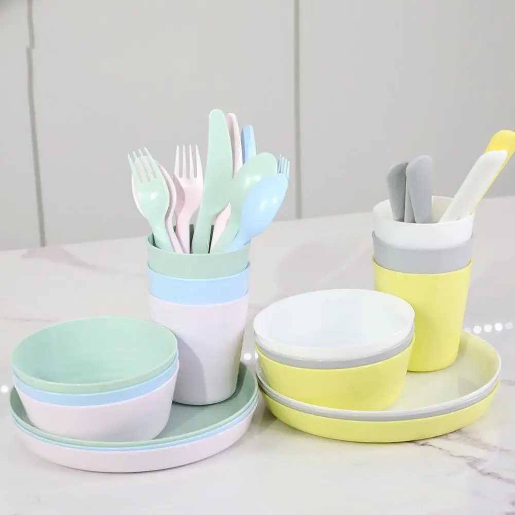 6pcs/Set Children Cutlery Set Non-slip Round Edges Kids Dinnerware Set Exercise Hand-on Ability Spoon Fork Set For School