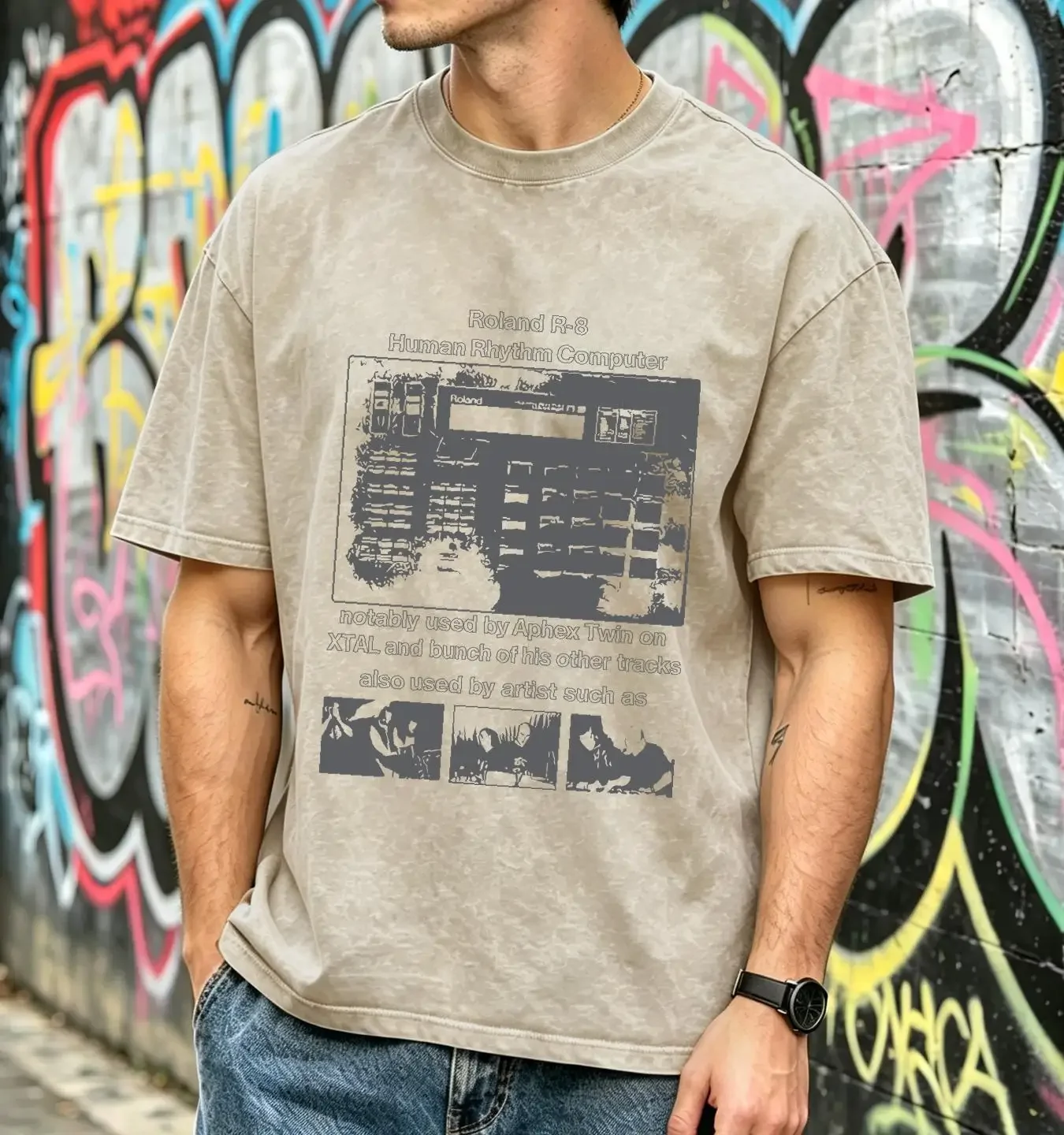 washed T Shirt Aphex Twin Roland R 8 Human Rhytm Computer TE7394 vintage Washed fashion streetwear Top For Everyday Wear