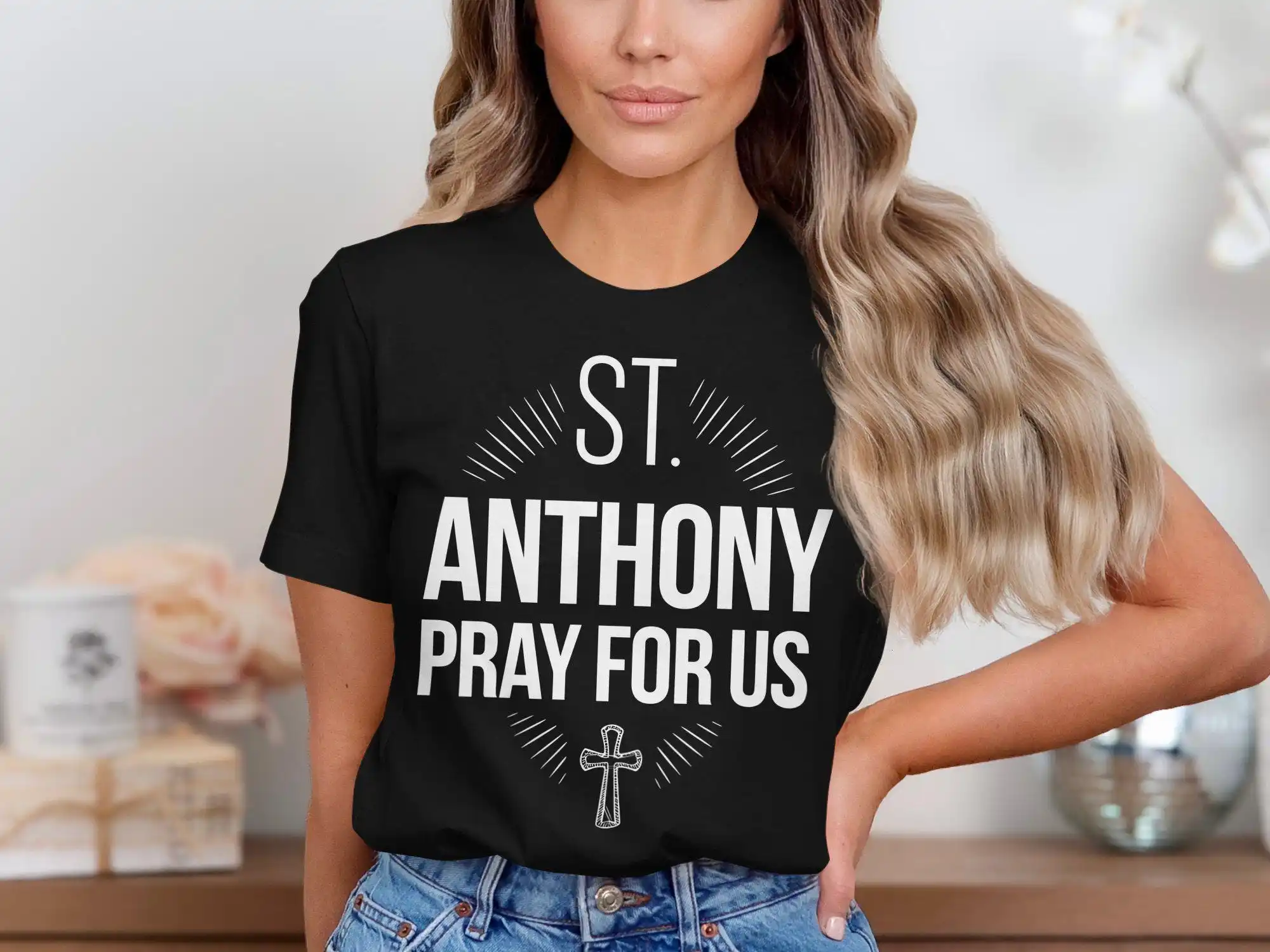 Camiseta religiosa de San Antonio Pray For Us, camiseta informal cristiana unisex basada en la fe inspiradora, regalo de oración