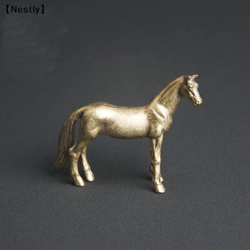 1 Pieza de Adorno Feng Shui, Figura de Caballo de Cola Larga de Latón Antiguo, Miniatura de Animal del Zodiaco de Cobre, Decoración de Escritorio, Artesanía〔Nest〕
