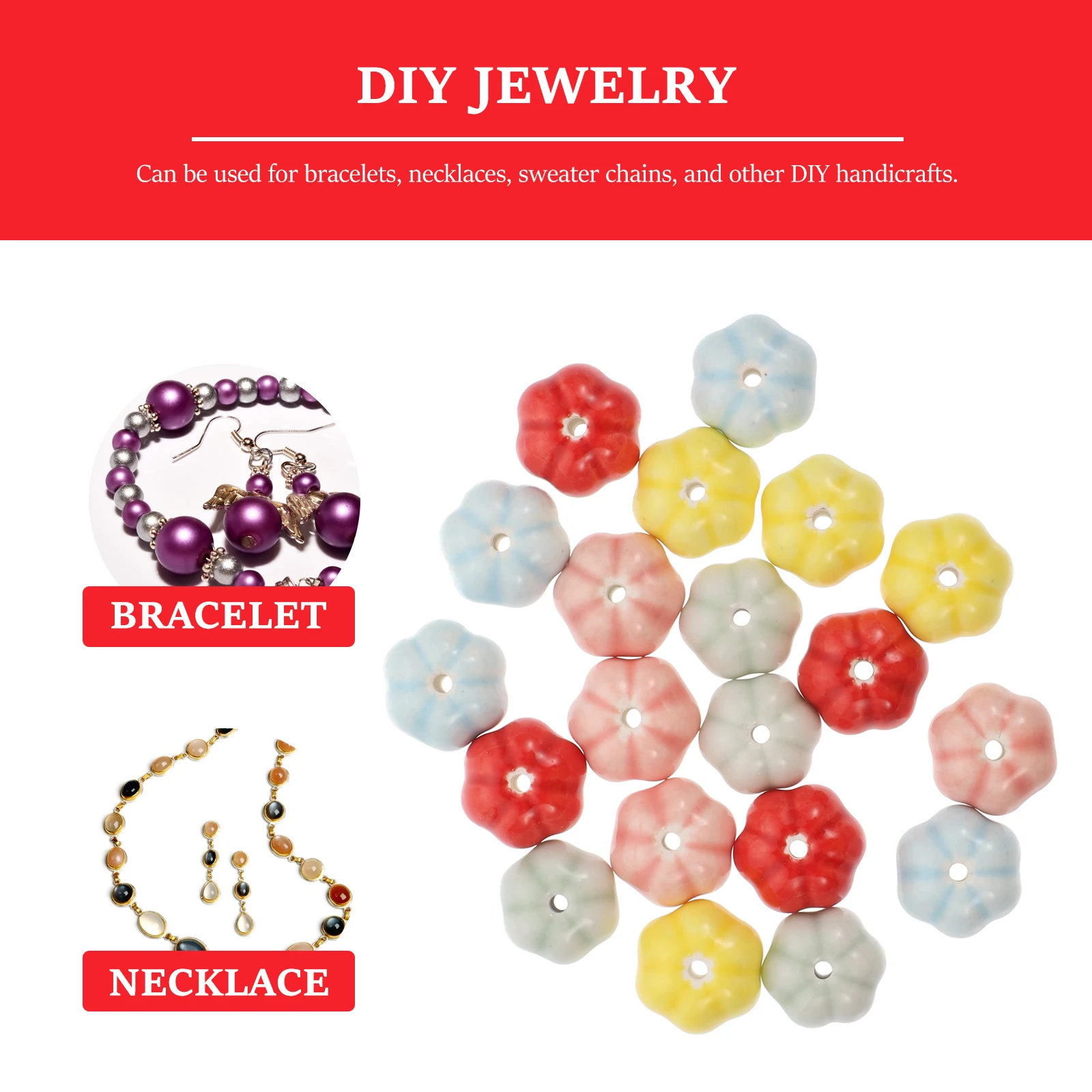 

40 Pcs Ceramic Pumpkin Jewelry Beads Pendant Ornaments for Crafts Beaded Bracelets Thanksgiving Spacer Ceramics Student