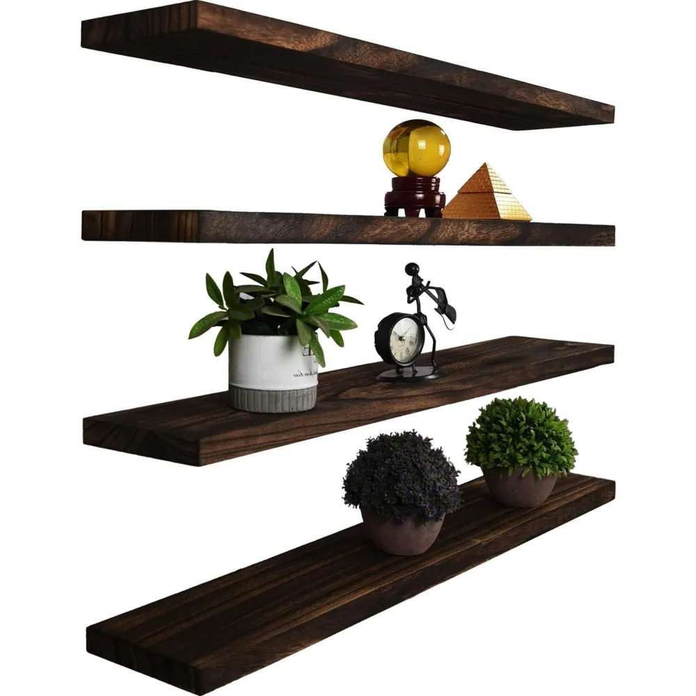 

Wood Floating Shelves for Wall Decor, Rustic Wall Shelves for Bedroom Bathroom Kitchen Living Room, Set of 4 Walnut 36 Inch