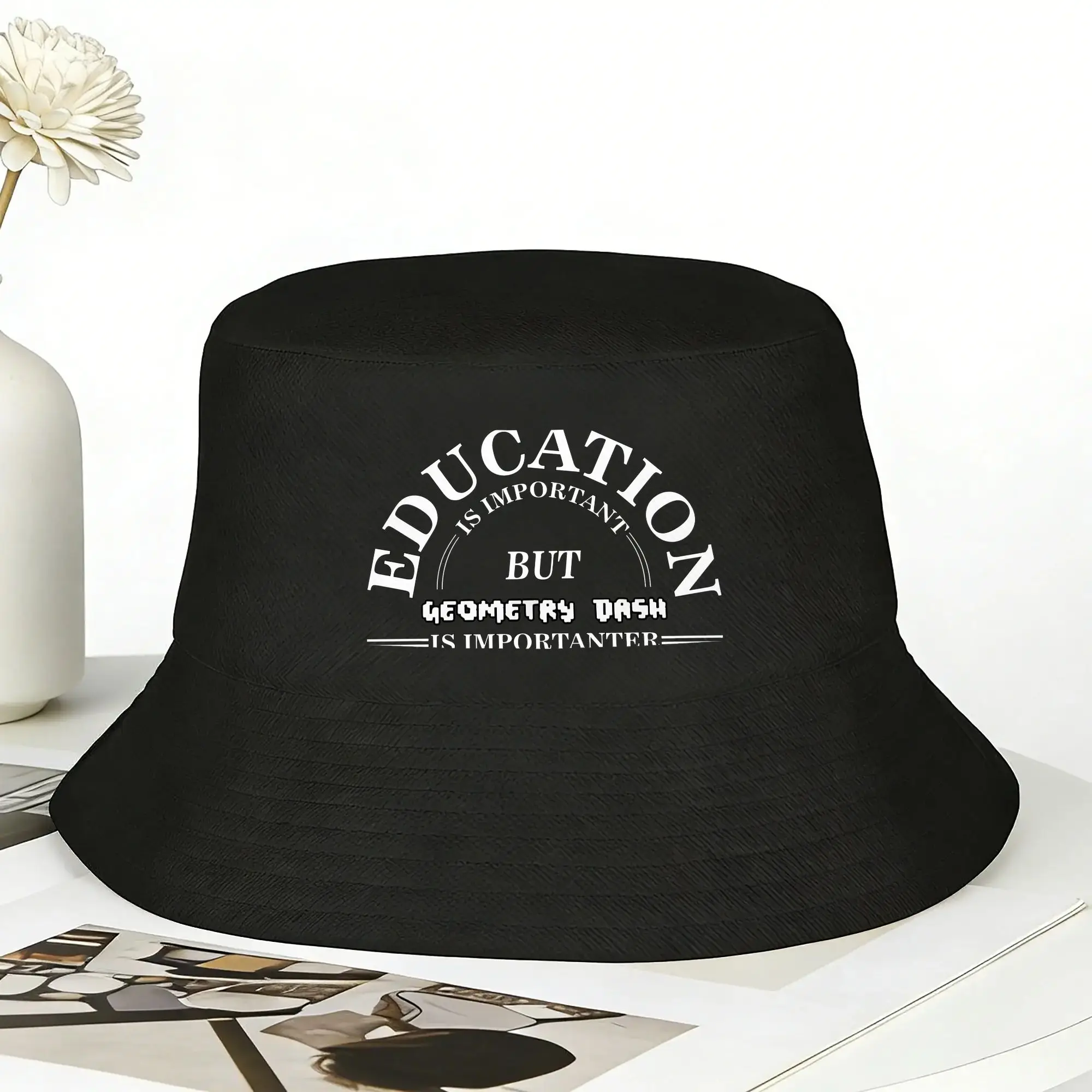 White Education geometry dash Bucket Hat Summer Fisherman Hats For Couple Breathable Fishing Caps Hawaii Custom Visor Hats