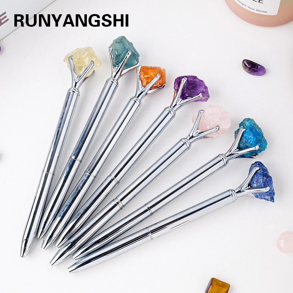 Large Natural Healing Amethyst Crystal Original Raw Stone Cylindrical Pen Ballpoint Pen Student Stationery Office Business Gifts