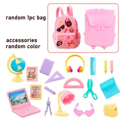 Cute Miniature Dollhouse Study Accessories for Doll 18 Items Mini Laptop Ruler Globe Pencil Table Lamp for Barbie Kids Toys
