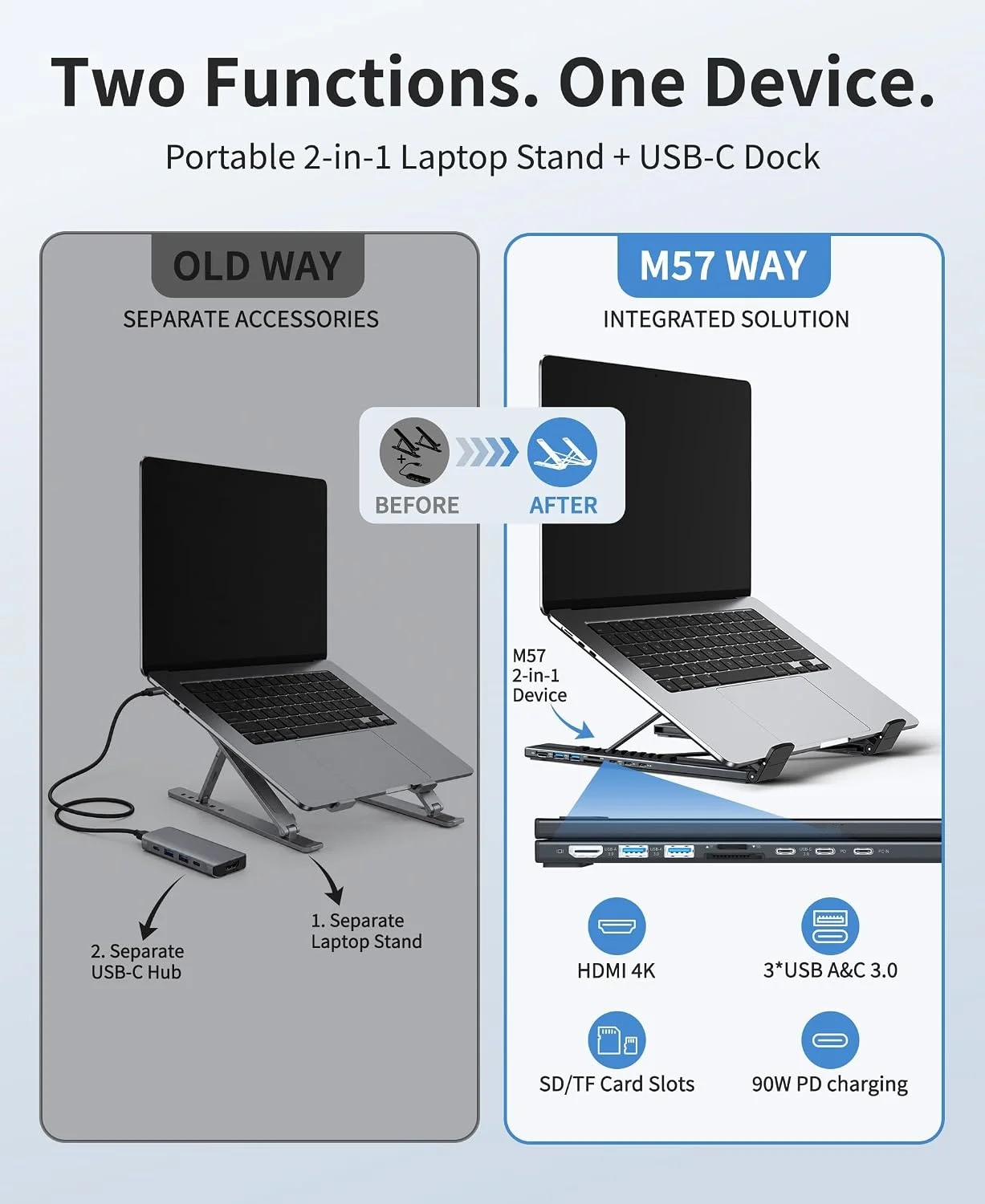 Mukiya Portable Laptop Stand with Docking Station, 8-in-1 USB-C Hub, Foldable design, Travel-Friendly