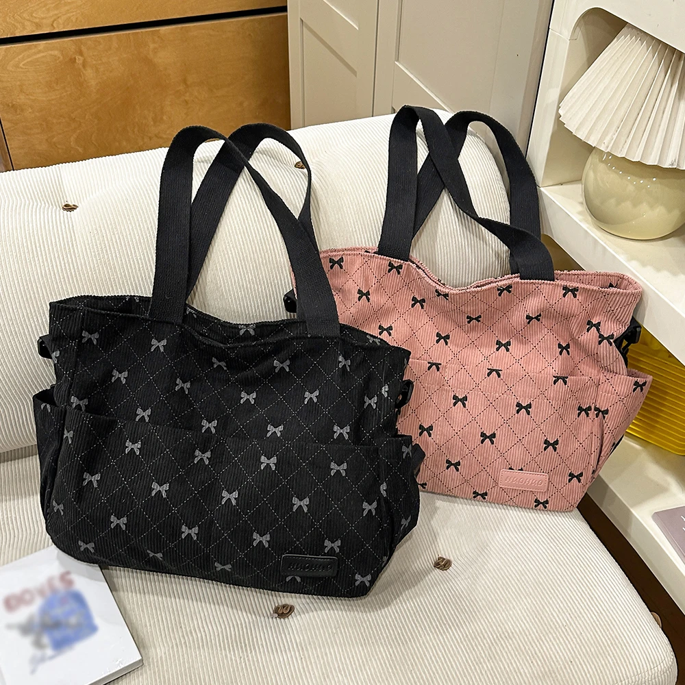 

Tote Bag Korean Ins Style Bow Full Print Tote Bag Lightweight Shopping Bag Daily Commuter Work Crossbody Bag