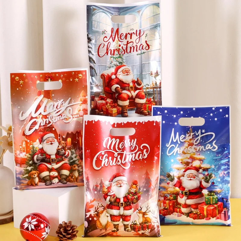 10/20/50 Stück Weihnachten Weihnachtsmann Süßigkeiten Taschen Kunststoff Weihnachtsgeschenke Tasche Weihnachtsdekorationen für Zuhause 2025, Neujahrsverpackungsbeutel