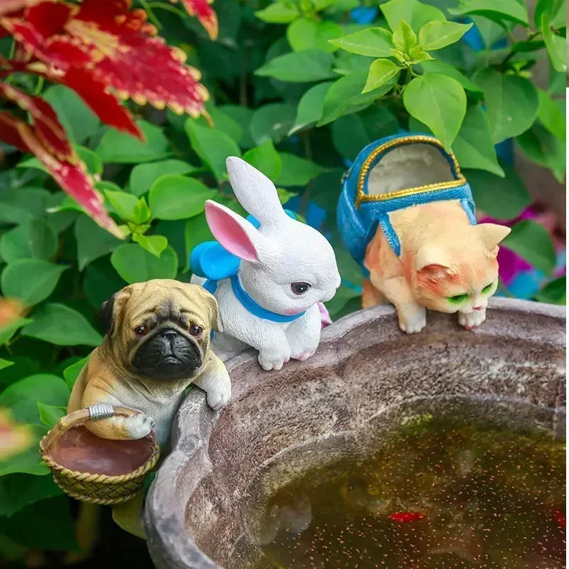 

Pastoral Cute Dog Cat Rabbit Fish Tank Flower pot Resin Ornaments Courtyard Park Accessories Garden Balcony Figurines Decoration