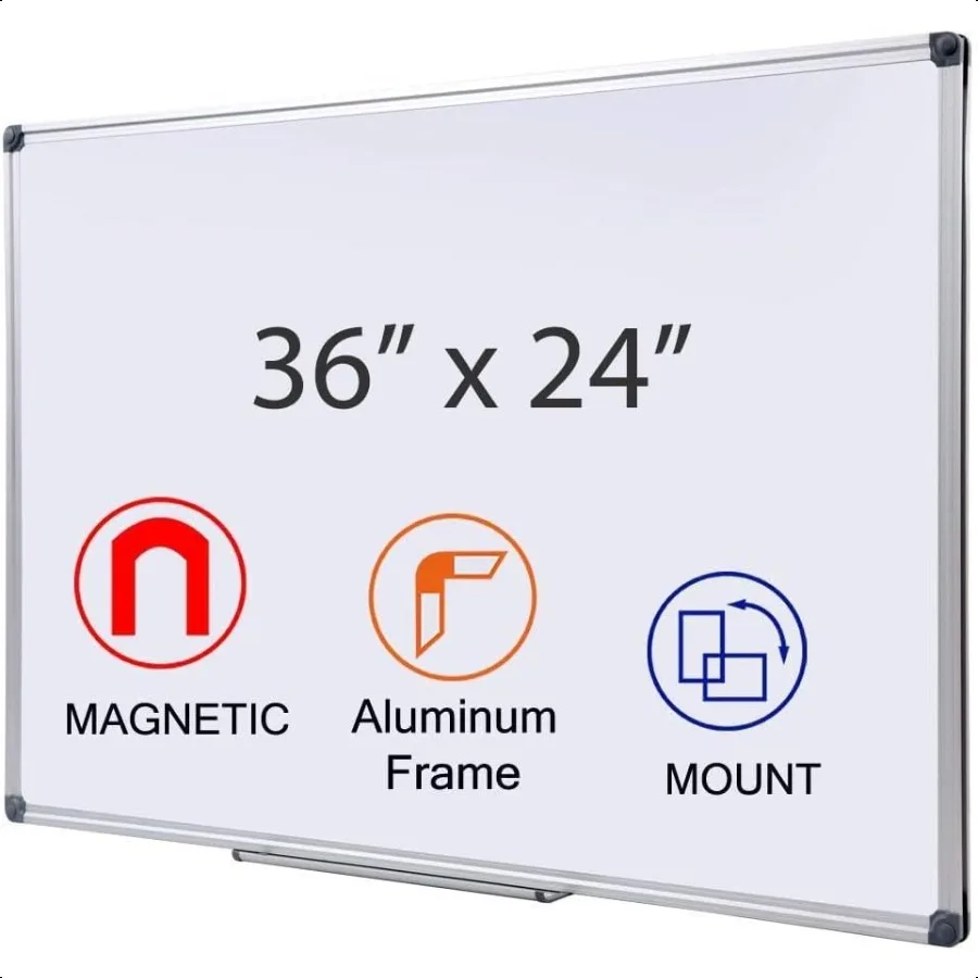 

36 x 24 inch Magnetic Dry Erase Board MallMounted Aluminum Frame White Board with Pen Tray Dry Erase Marker Whiteboard for Offi