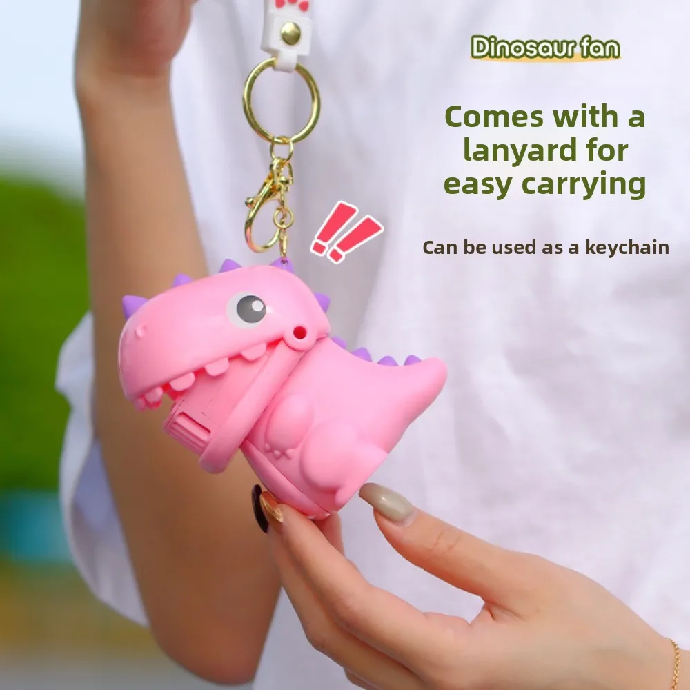 Safety Cartoon Dinosaur Handheld Fan 2 Speed USB Rechargeable Mini Portable Keychain Hanging Bladeless Fan Boys Girls'Gifts image 3