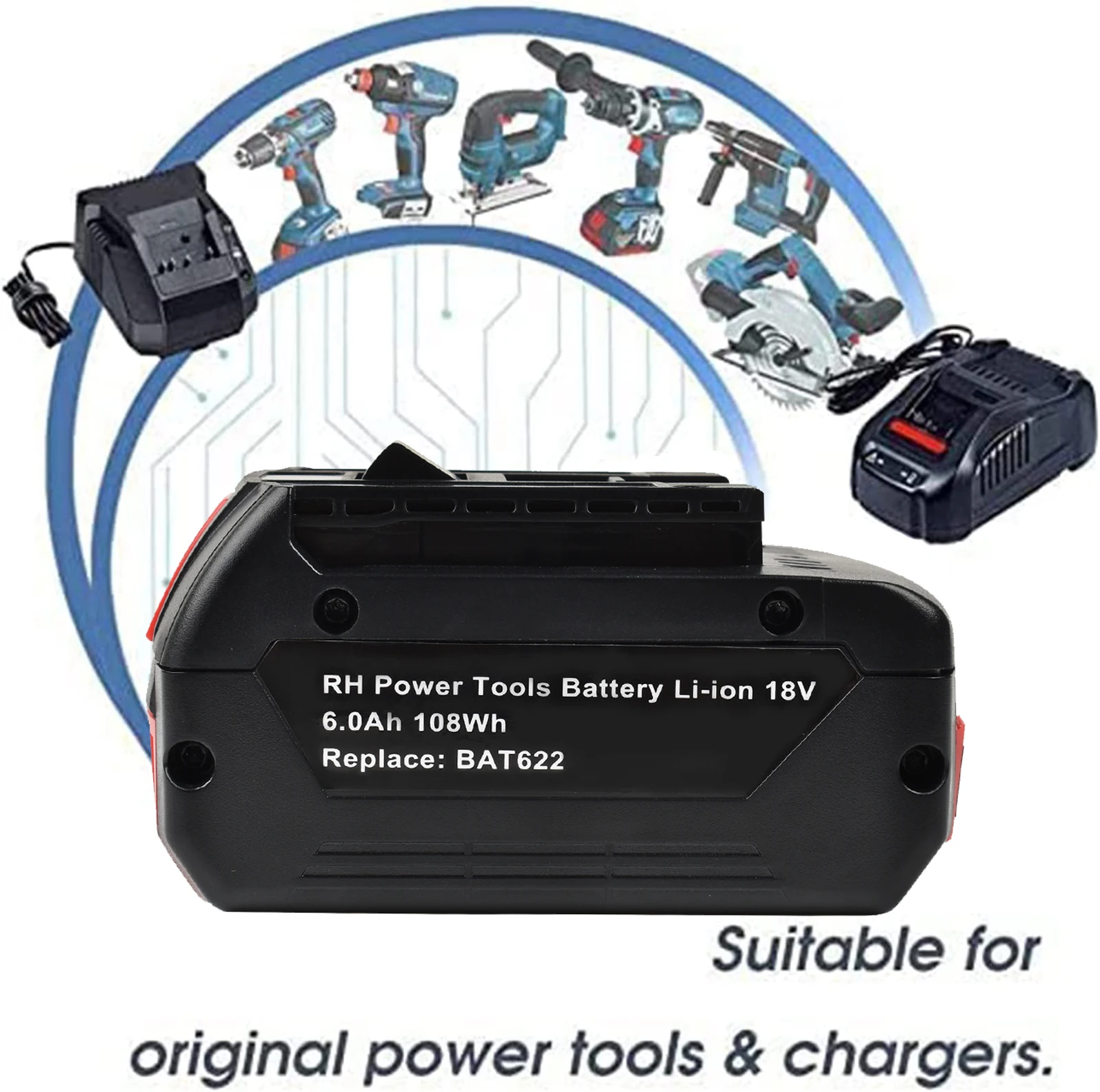6.0Ah Battery and charger For Bosch 18V Battery BAT609 BAT610G BAT618 BAT620 BAT622 BAT620 Professional GBA GSB GSR Battery