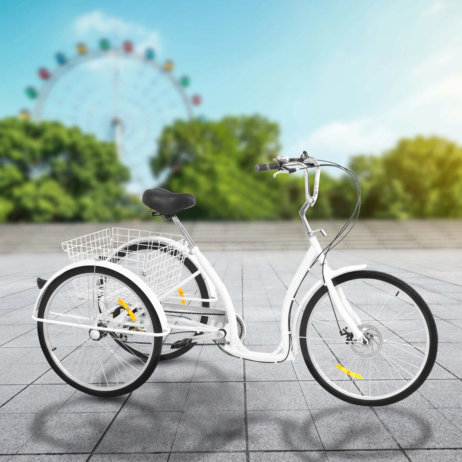 26 Inch  6 Speed 3 Wheel Modern White Adult Tricycle Shopping Cruise Trike Bicycle Baske with 120kg Bearing Capacity and Basket