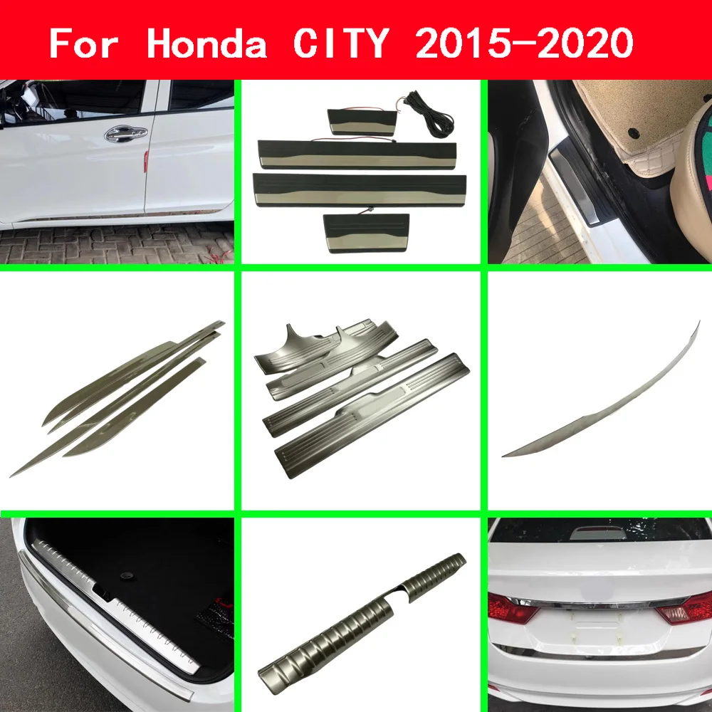 

Для Honda CITY 2015 2016 2017-2020 накладка на порог, накладка на задний бампер, полоса педали, порог, аксессуары для багажника