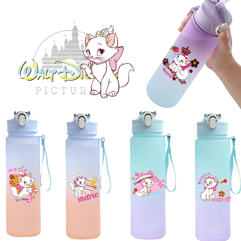 750ML Disney Marie Cat Gradient Color Water Cup Bottle Drinking Cup Large Capacity Outdoor Sports Drinking Bottle The Aristocats