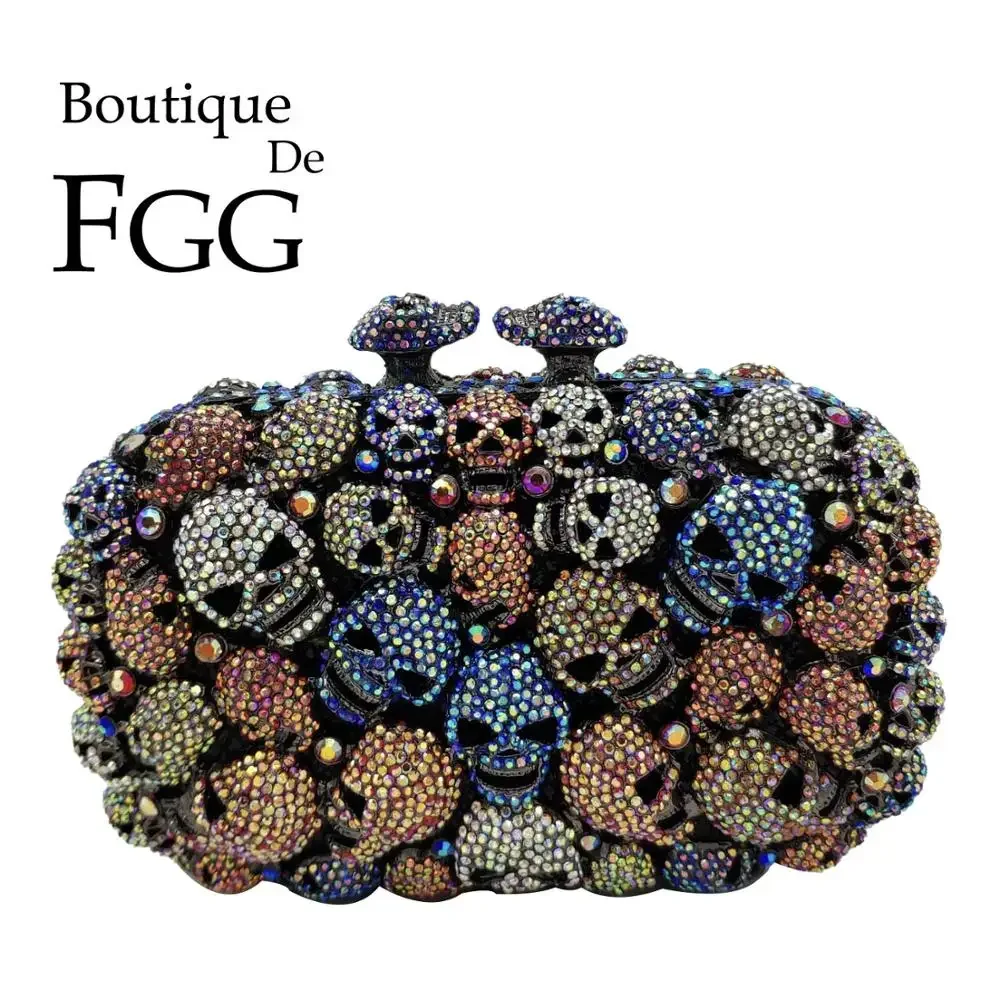 

Boutique De FGG (in stock) Halloween Skull Women Formal Evening Bags and Clutches Metal Minaudiere Wedding Pary Clutch Purse