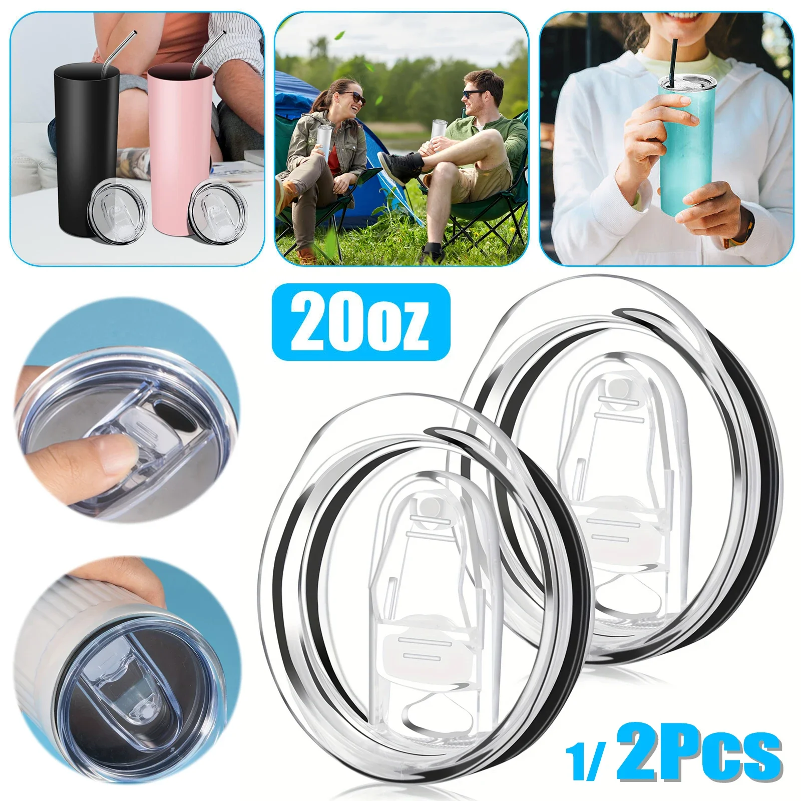 

1/2Pcs 20oz Tumbler Lid Replacement Clear Replacement Lids Fit for Travel Tumbler Spill Proof Tumbler Covers for Cup Accessories