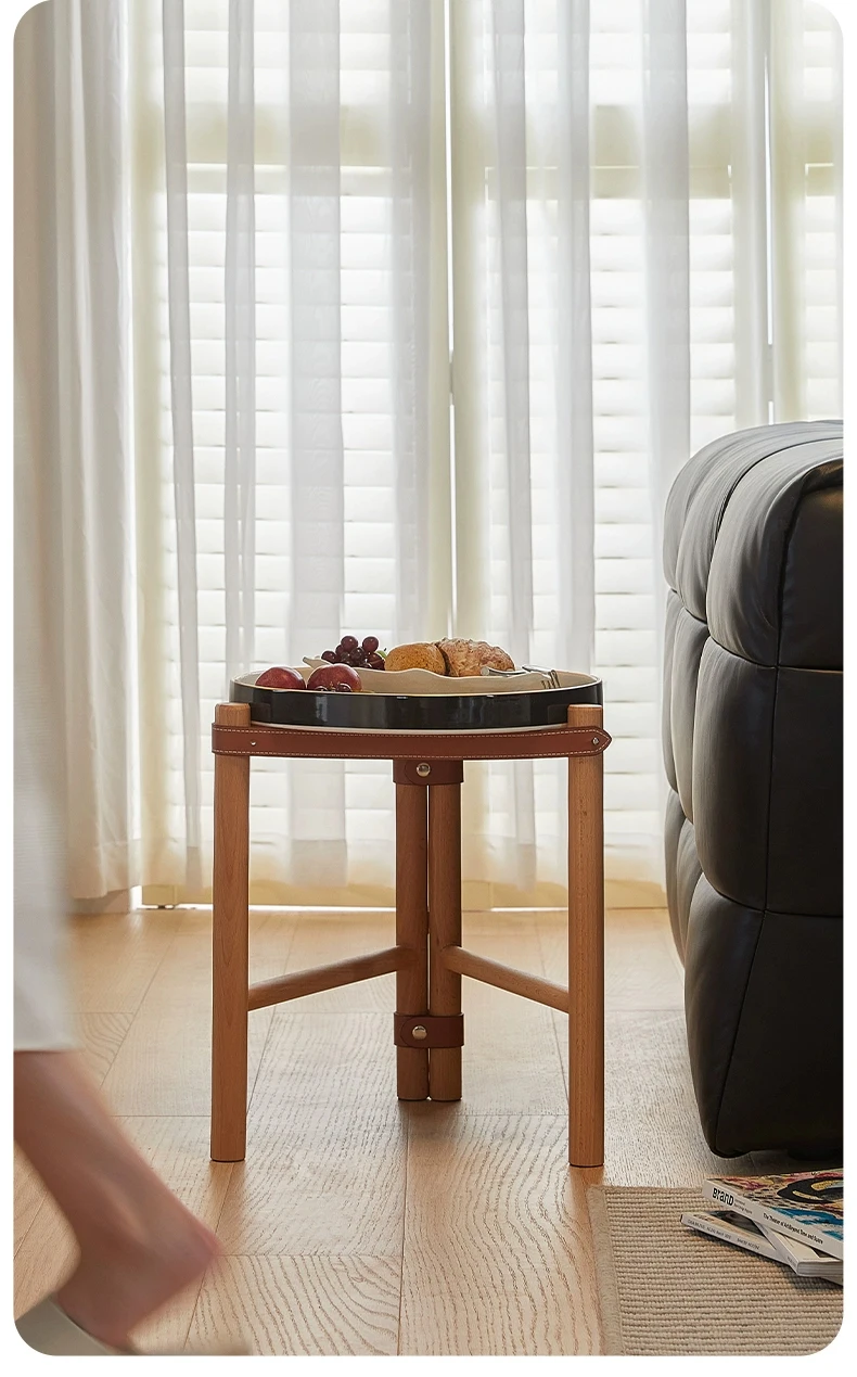 Vintage Couchtisch, Wohnzimmer-Sofa-Beistelltisch, Keramiktablett, Teetisch aus massivem Holz, kreativer Aufbewahrungsschreibtisch, nordische Möbel – Detail 4