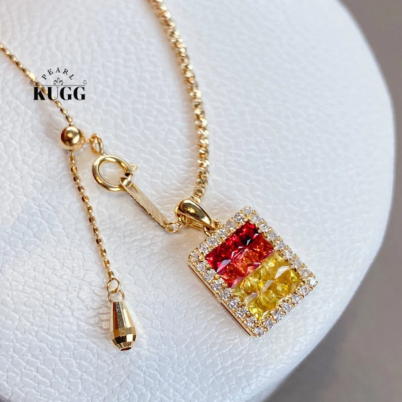 KUGG 100% 18K Yellow Gold Pendant Elegant Rainbow Design Real Natural Color Sapphire Necklace Pendant for Women Fine Jewelry