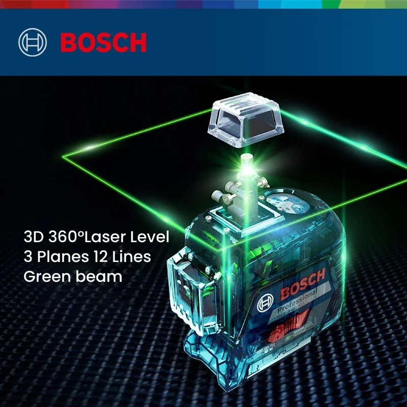 BOSCH 12 Linee Livello Laser GLL3-60XG Verde Livello 3D Autolivellante 360 Croce Orizzontale e Verticale Strumento di Misura Super Potente