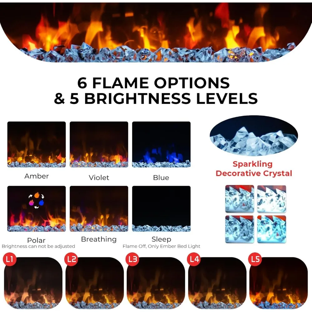 Infrared Quartz Electric Fireplace Insert 23-Inch, 1500W Heater with Remote Control, Thermostat, Recessed Fireplace for Home