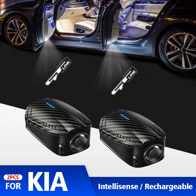 

2pcs USB Rechargeable GT Line Logo Car Door HD LED Lamps Projector Courtesy Welcome Lights For Ceed Picanto K5 Stonic Sportage