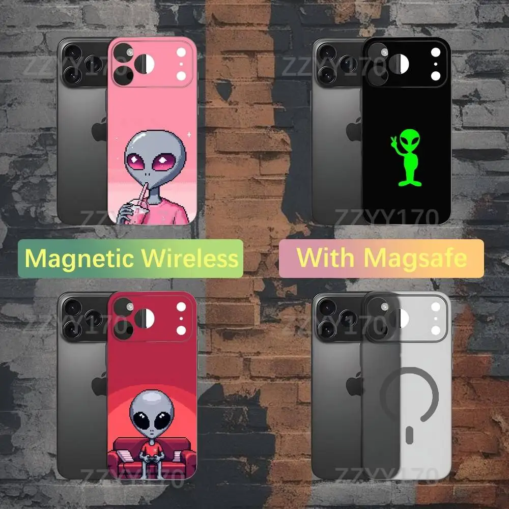 

Space Alien UFO Cartoon Phone Case For iPhone 17,16,15,14,13,12,X,XS,Pro,Max,Plus,E,Air,Mini with Magsafe Magnetic Liquid TPU