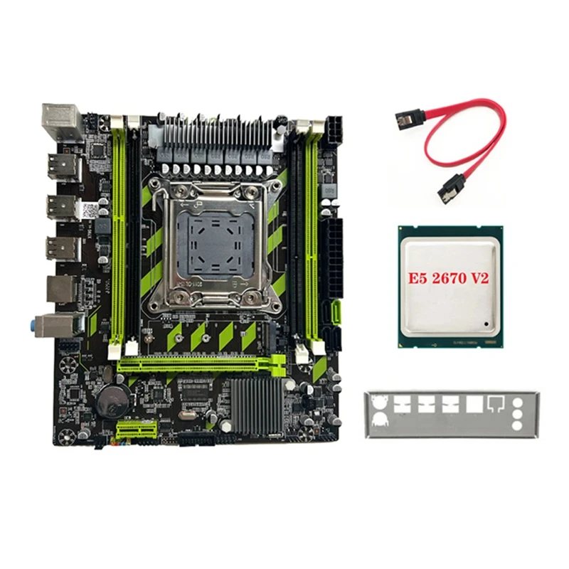 

New X79G Motherboard+E5 2670 V2 CPU+SATA Cable+Baffle LGA2011 4XDDR3 RECC Slot M.2 NVME PCI-E X16 USB2.0 SATA3.0 Motherboard