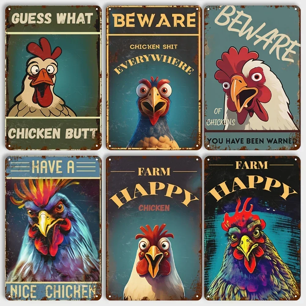 HAPPY Chicken FARM Sign Posters Metal Sign Retro Wall Decor For Store Club Sign-Guess What Chicken,Metal Poster Walls Decoration