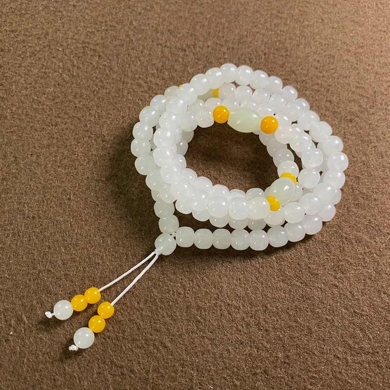 

Ожерелье Hetian из белого камня, 108 шт., Старинные бусины в виде цепи для свитера, ювелирные изделия, браслет с подвеской, нефрит