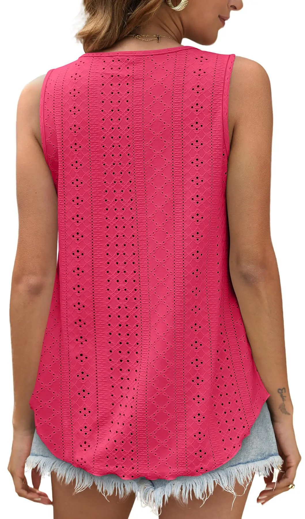 Summer new women's camisole vest casual fashion hollow knit sweater round neck loose sleeveless T-shirt top hot selling item Y2K