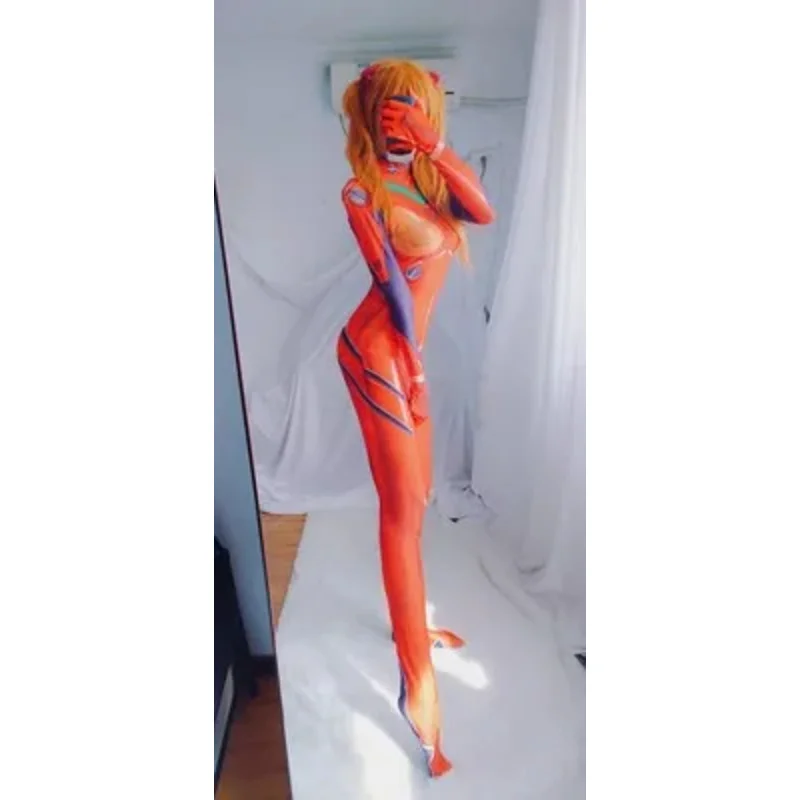Halloween Woman Asuka Costume 3D Printed Zentai Bodysuits Asuka Langley Soryu Cosplay Costume Plug Suit Adults Kids