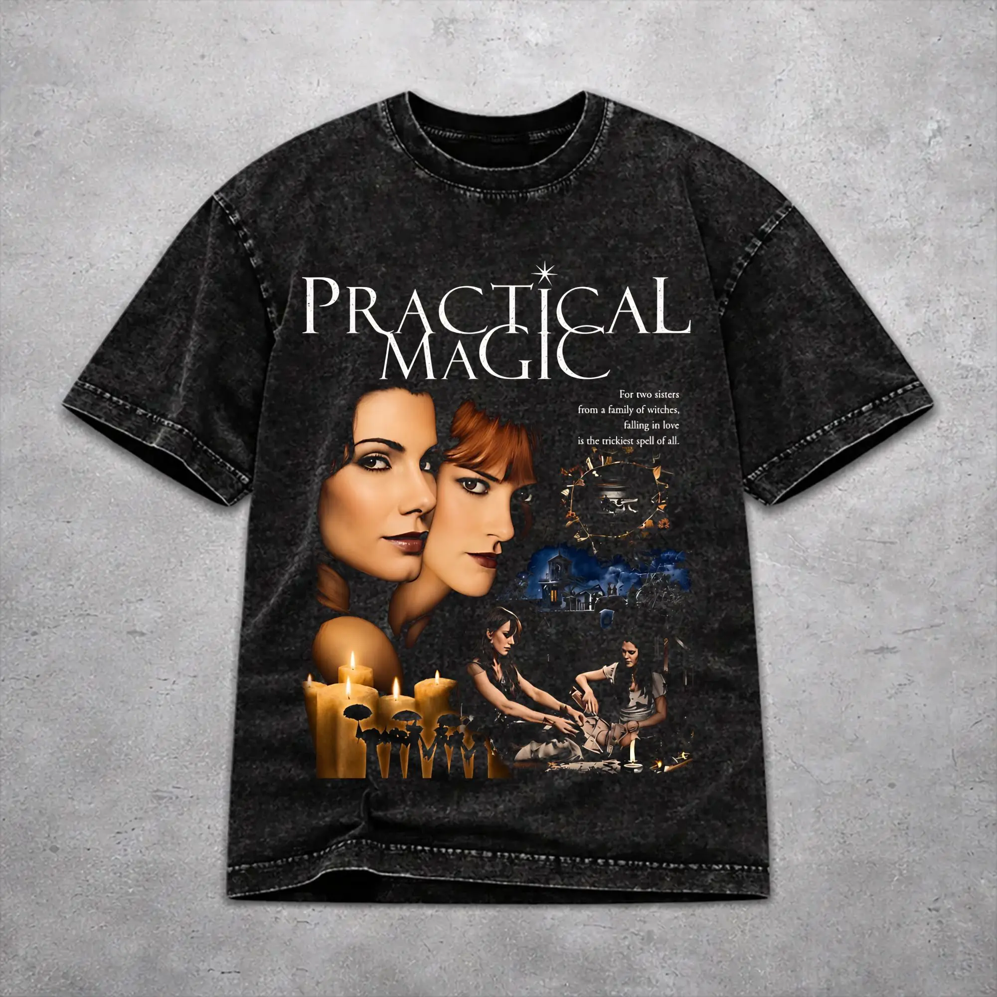 Men Women Harajuku Washed T-shirts Practical Magic Movie Witchcraft Sisterhood Witchy Romance Spell Print Shirt Oversize Tees