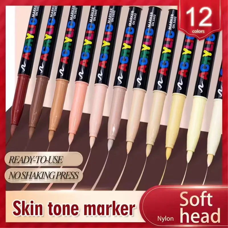 

12 Colors Acrylic Markers Art Markers Acrylic Paint Pens for Sketch Portrait Manga Drawing Illustration Sketching Art Supplies