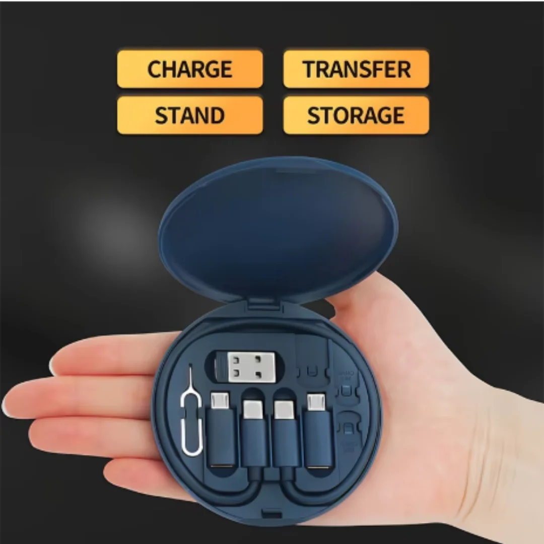 Mini Digital Storage Case All-in-One Storage Pouch With Multi-Port Cable Adapter  Charging  Data Transfer  And Phone Holder