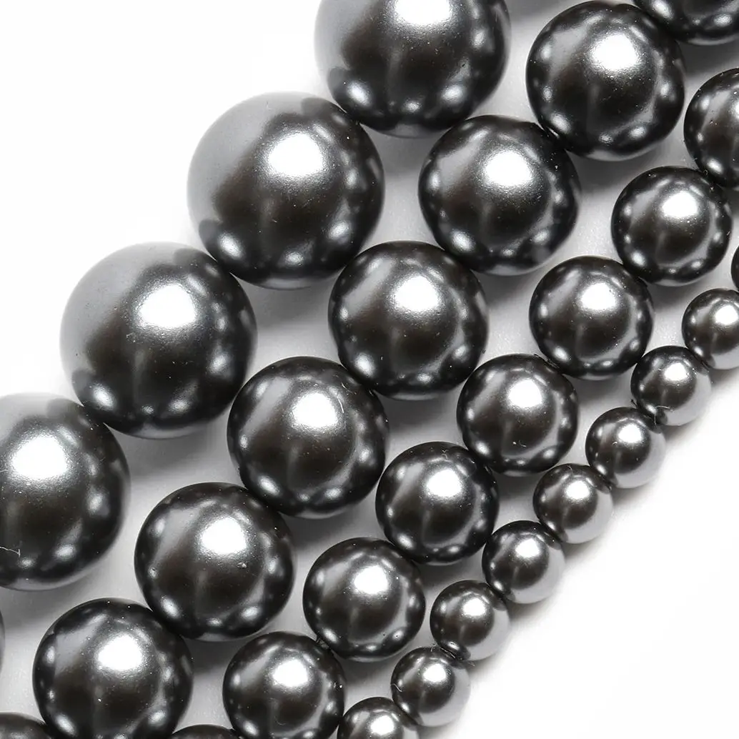 4/6/8/10mm Black Shell Pearls Natural Beads Smooth Round Loose Spacer Beads for Jewelry Making Supplies DIY Bracelet Accessories