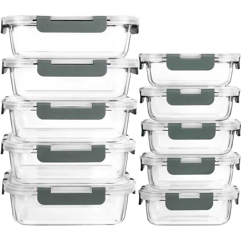 

[10-Pack Meal Prep Containers with Snap Locking Lids, Glass Airtight Lunch/Food Storage Containers