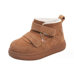 Chaussures en cuir à double crochet et boucle pour tout-petits, bottes de neige pour garçons, semelle souple, mode non ald, petits enfants, filles, nouveau, hiver, 2023