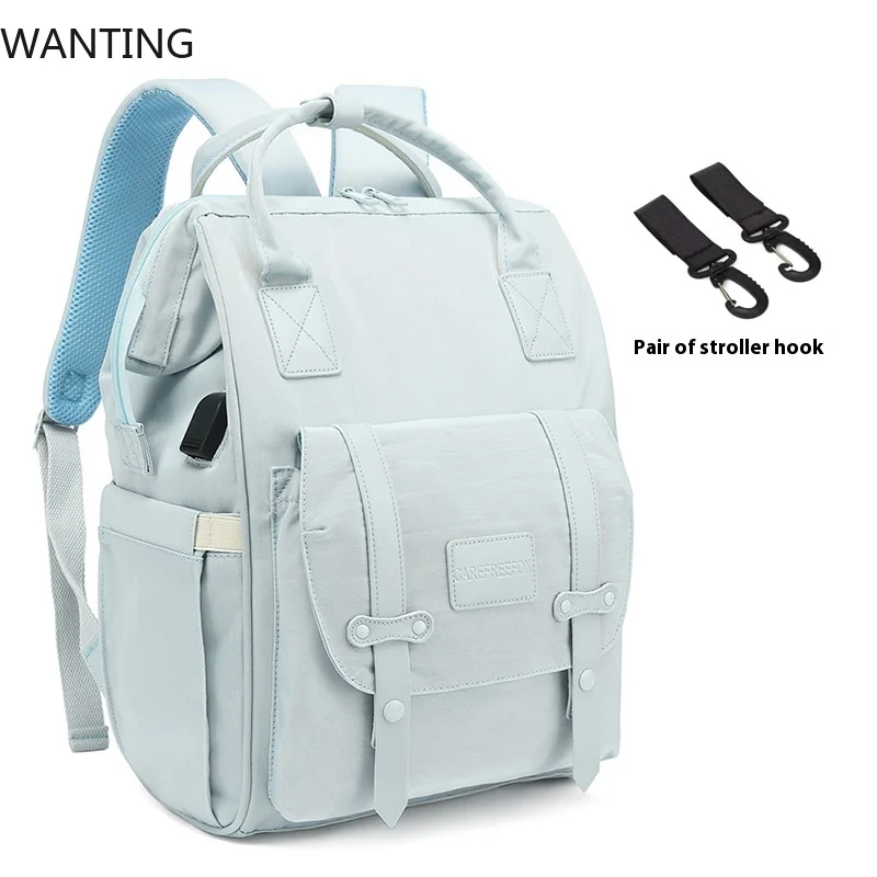 ベビーおむつバッグ マミーバッグ リュックサック 防水収納 ハンドバッグ アウトドア 旅行 ママ マタニティバッグ 赤ちゃん用品 2層 グレー