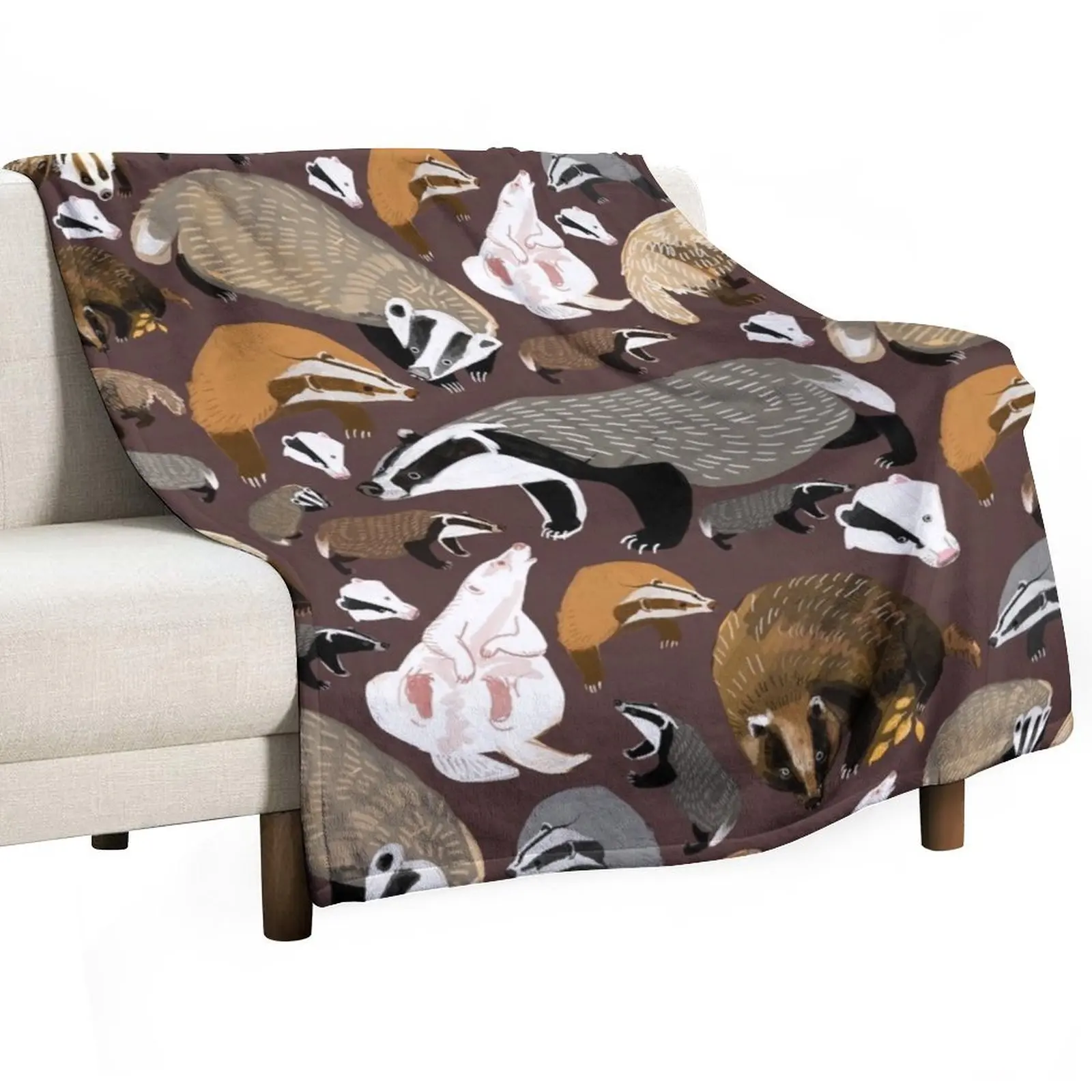 Eurasian badgers pattern Maroon Throw Blanket Blankets For Bed heavy to sleep Plaid Thin Extra Large Throw Blankets